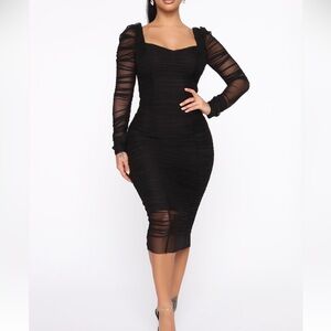 Fashion Nova Black Mesh Long Sleeve Dress